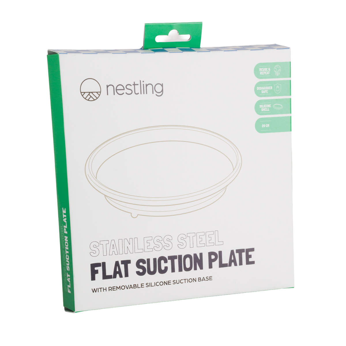 Nestling Stainless Flat Suction Plate 20cm