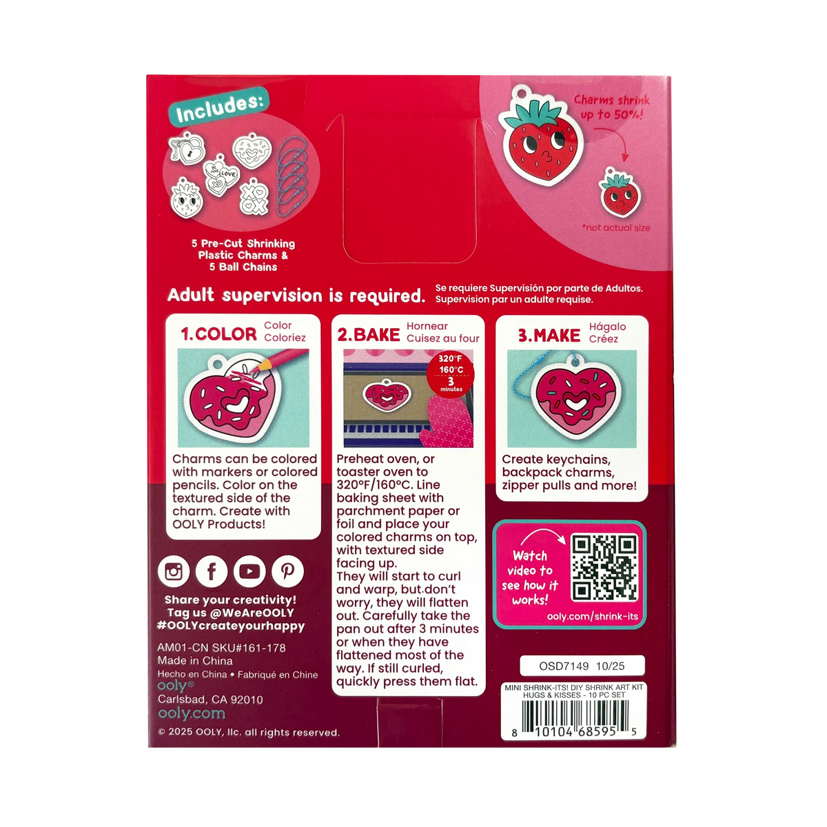 Ooly Mini DIY Shrink Art Kit - Hugs & Kisses - 5 Charms