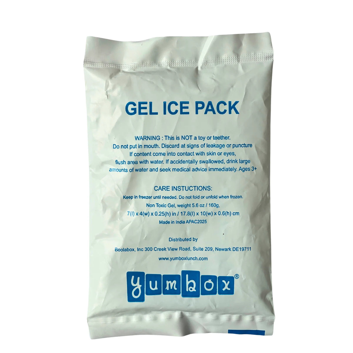 Gel ice pack with Yumbox branding on a white background